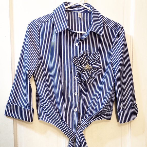 chun mei no Tops - Adorable Blue and White Striped Blouse